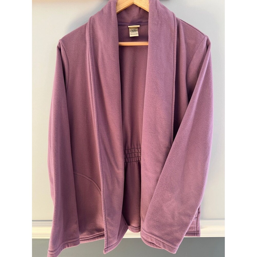 LL Bean Fleece Open Front Cardigan Jacket XL Cozy Light Purple